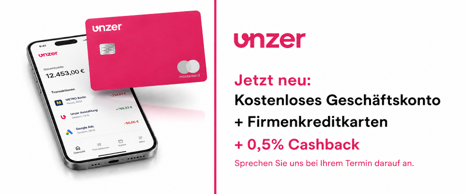 Unzer Geschäftskonto, Firmenkreditkarte und mobile Zahlungsübersicht